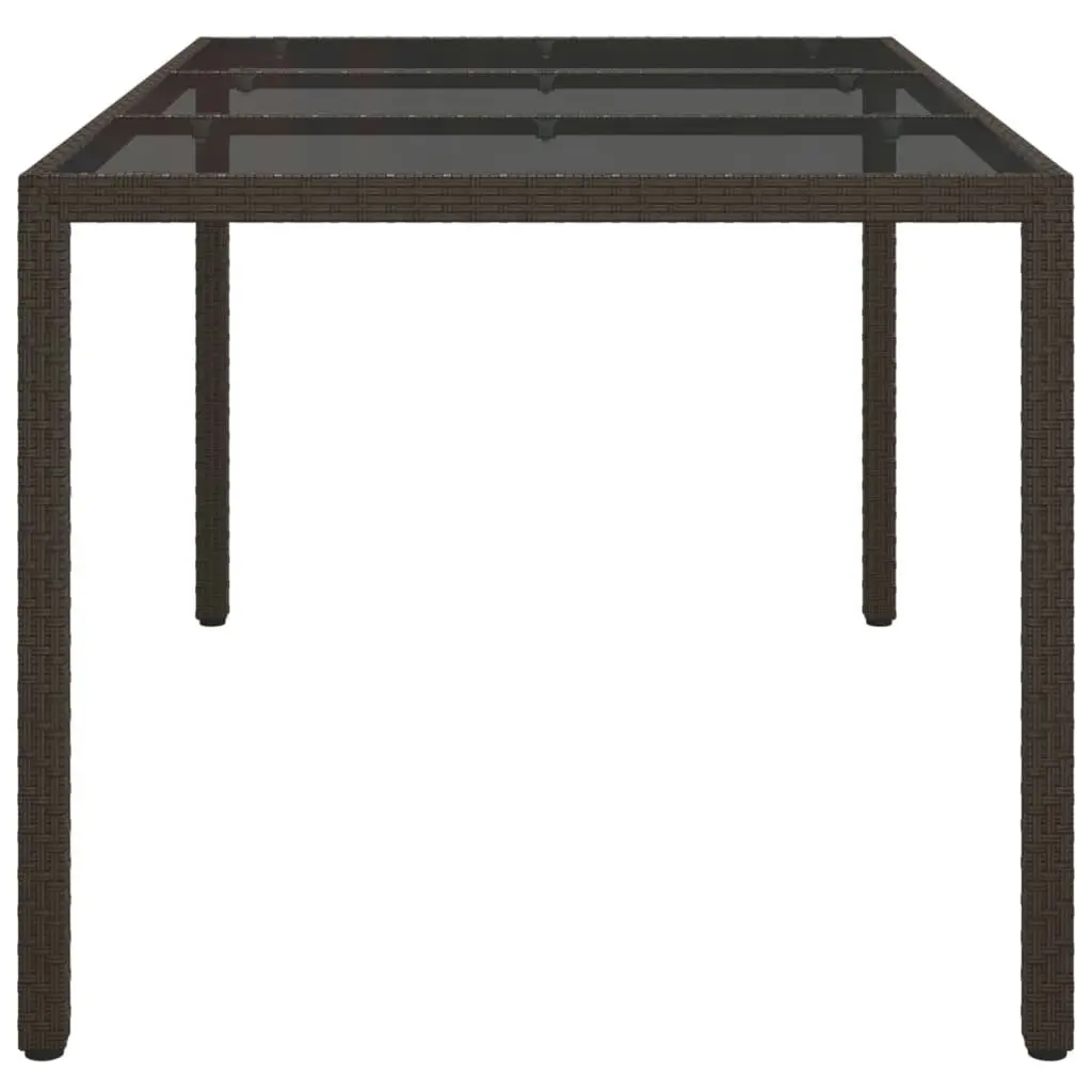 Garden Table 150x90x75 cm Tempered Glass and Poly Rattan Brown 316704