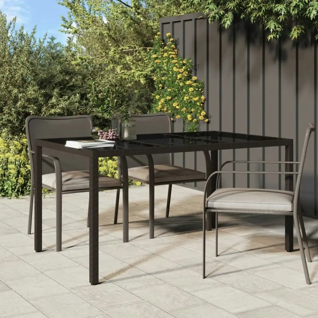 Garden Table 150x90x75 cm Tempered Glass and Poly Rattan Brown 316704