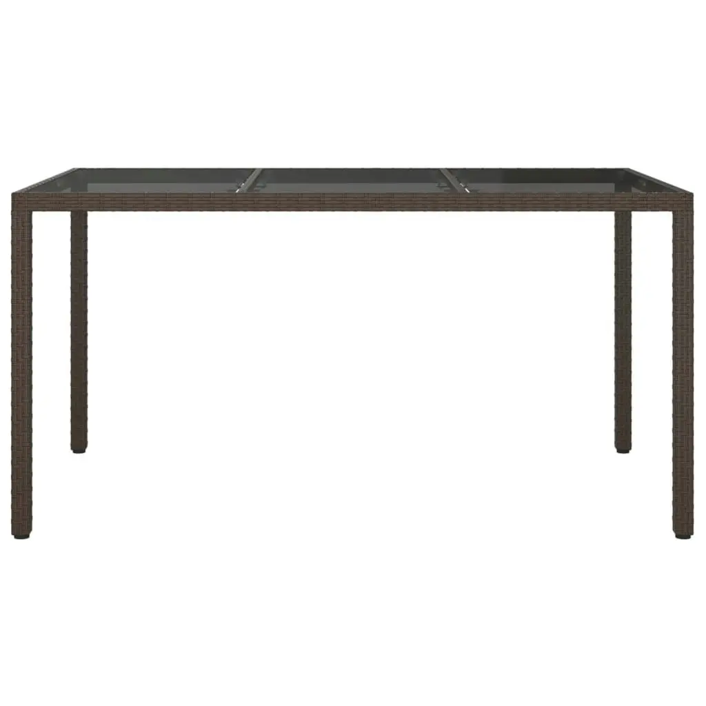 Garden Table 150x90x75 cm Tempered Glass and Poly Rattan Brown 316704