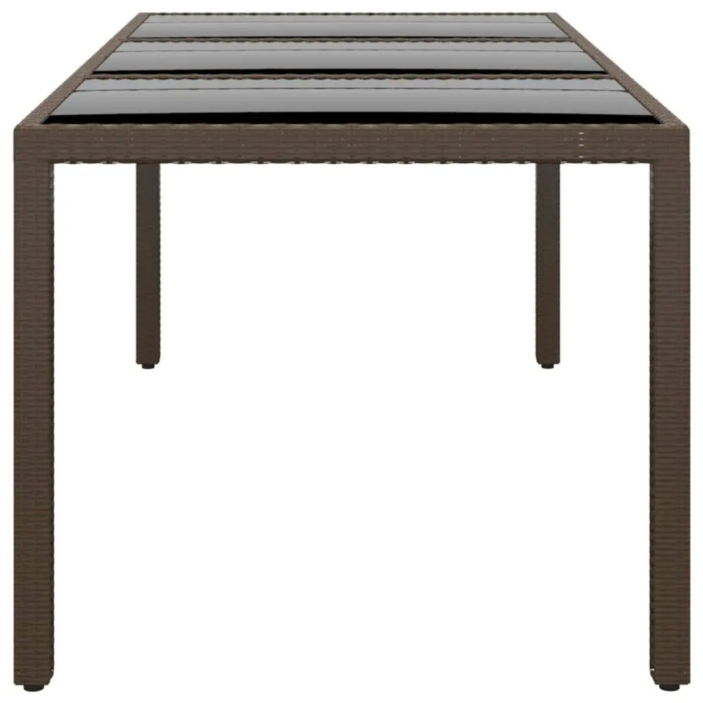 Garden Table 190x90x75 cm Tempered Glass and Poly Rattan Brown 310583