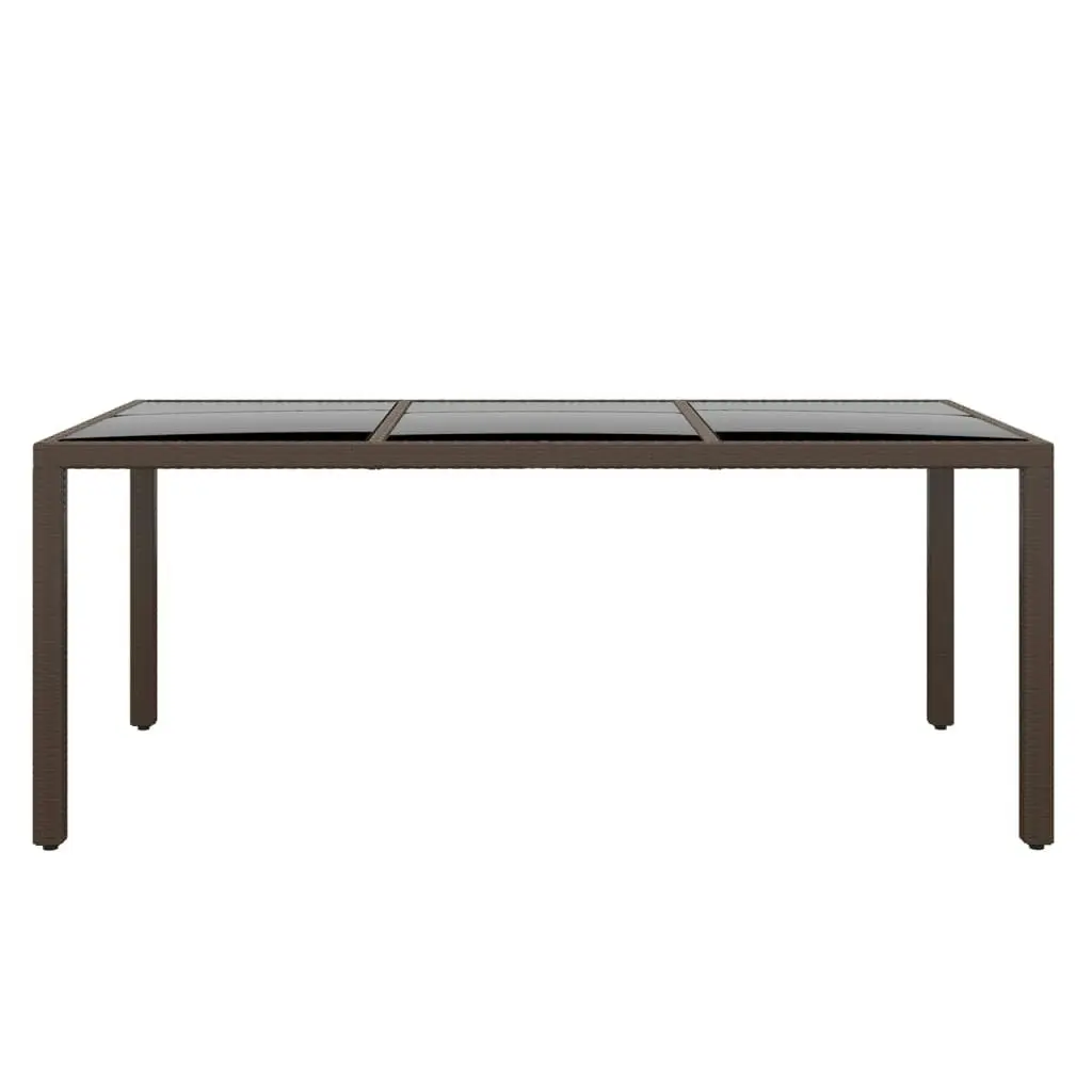 Garden Table 190x90x75 cm Tempered Glass and Poly Rattan Brown 310583