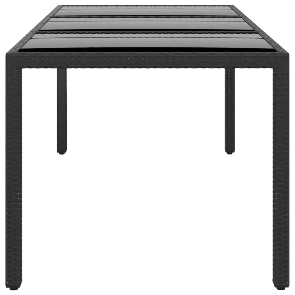 Garden Table 190x90x75 cm Tempered Glass and Poly Rattan Black 310580