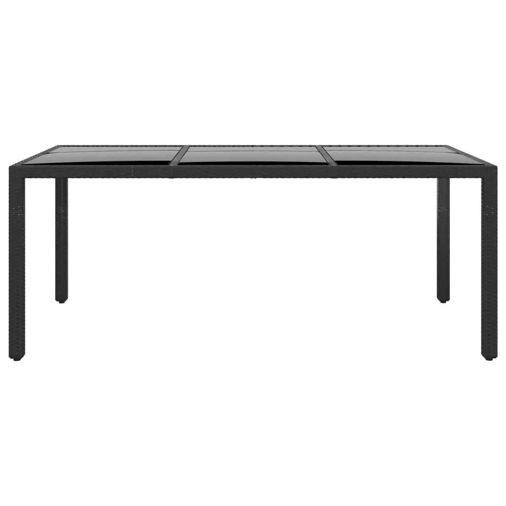 Garden Table 190x90x75 cm Tempered Glass and Poly Rattan Black 310580