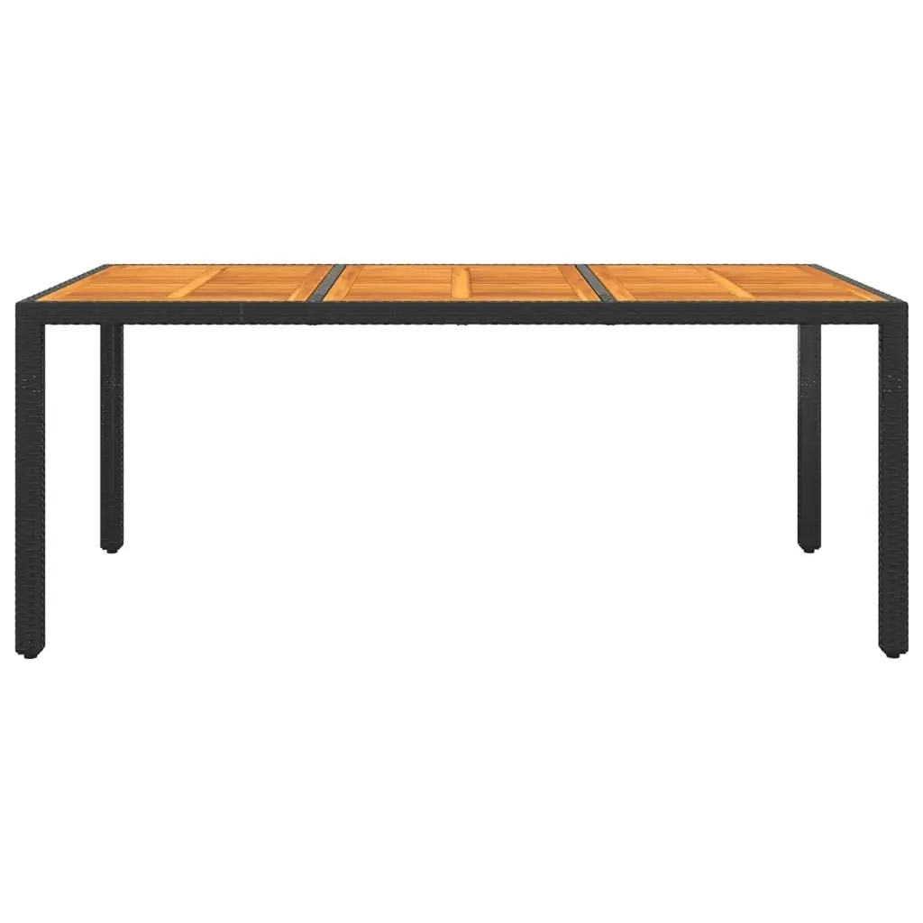 Garden Table 190x90x75 cm Acacia Wood and Poly Rattan Black 310584