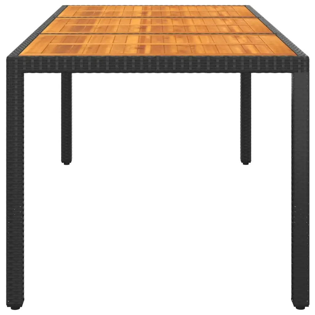 Garden Table 190x90x75 cm Acacia Wood and Poly Rattan Black 310584