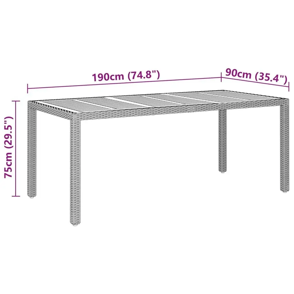 Garden Table 190x90x75 cm Acacia Wood and Poly Rattan Black 310584