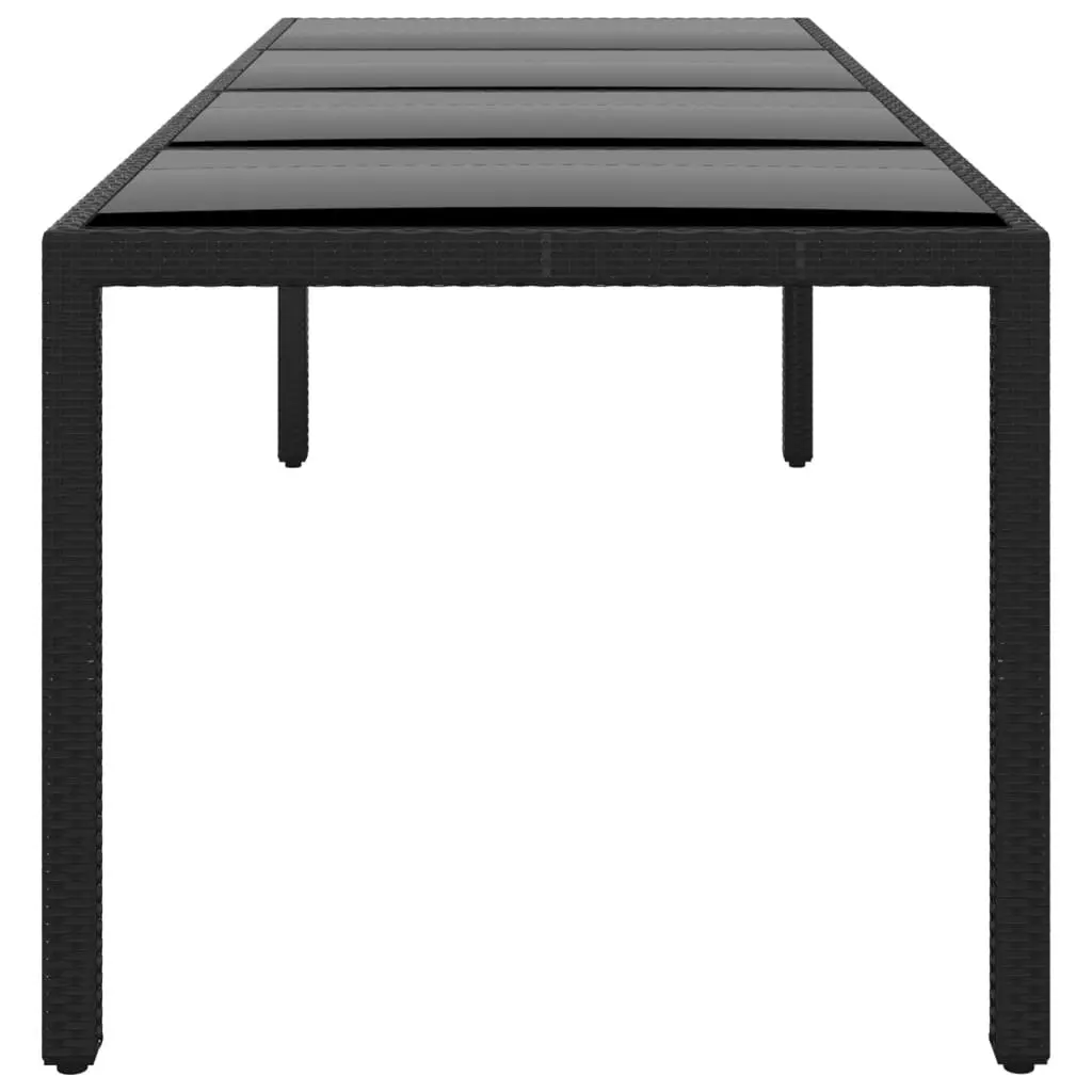 Garden Table 250x100x75 cm Tempered Glass and Poly Rattan Black 310592