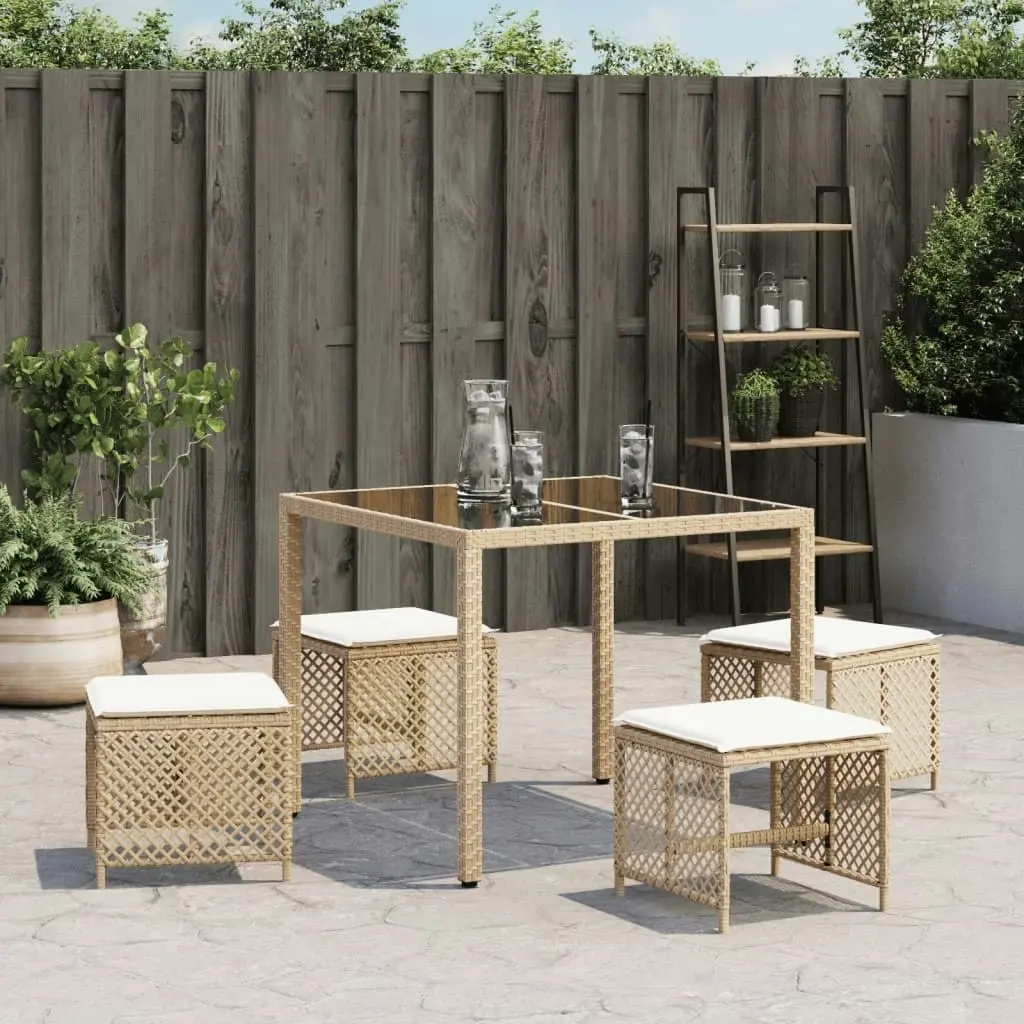 Garden Stools with Cushions 4 pcs Beige 41x41x36 cm Poly Rattan 365052