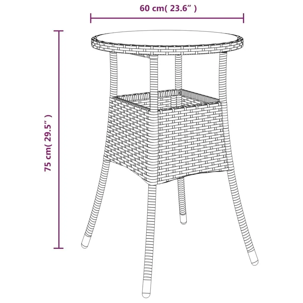 Garden Table ?0x75 cm Tempered Glass and Poly Rattan Grey 310600