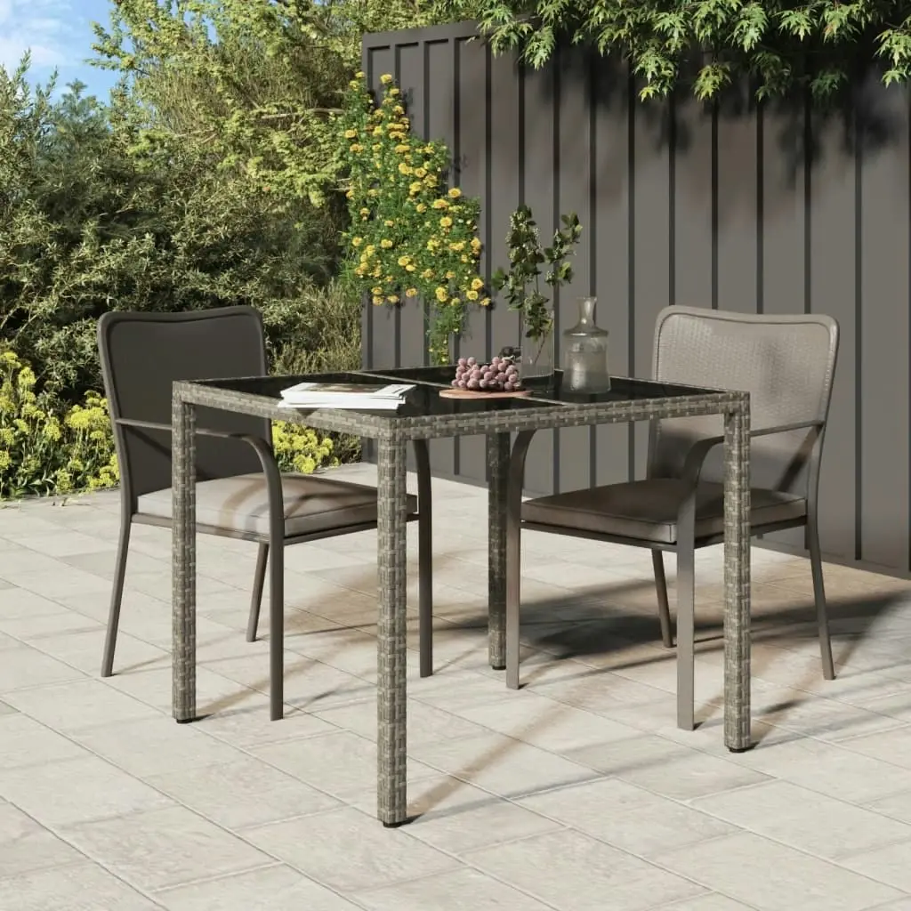 Garden Table 90x90x75 cm Tempered Glass and Poly Rattan Grey 316701