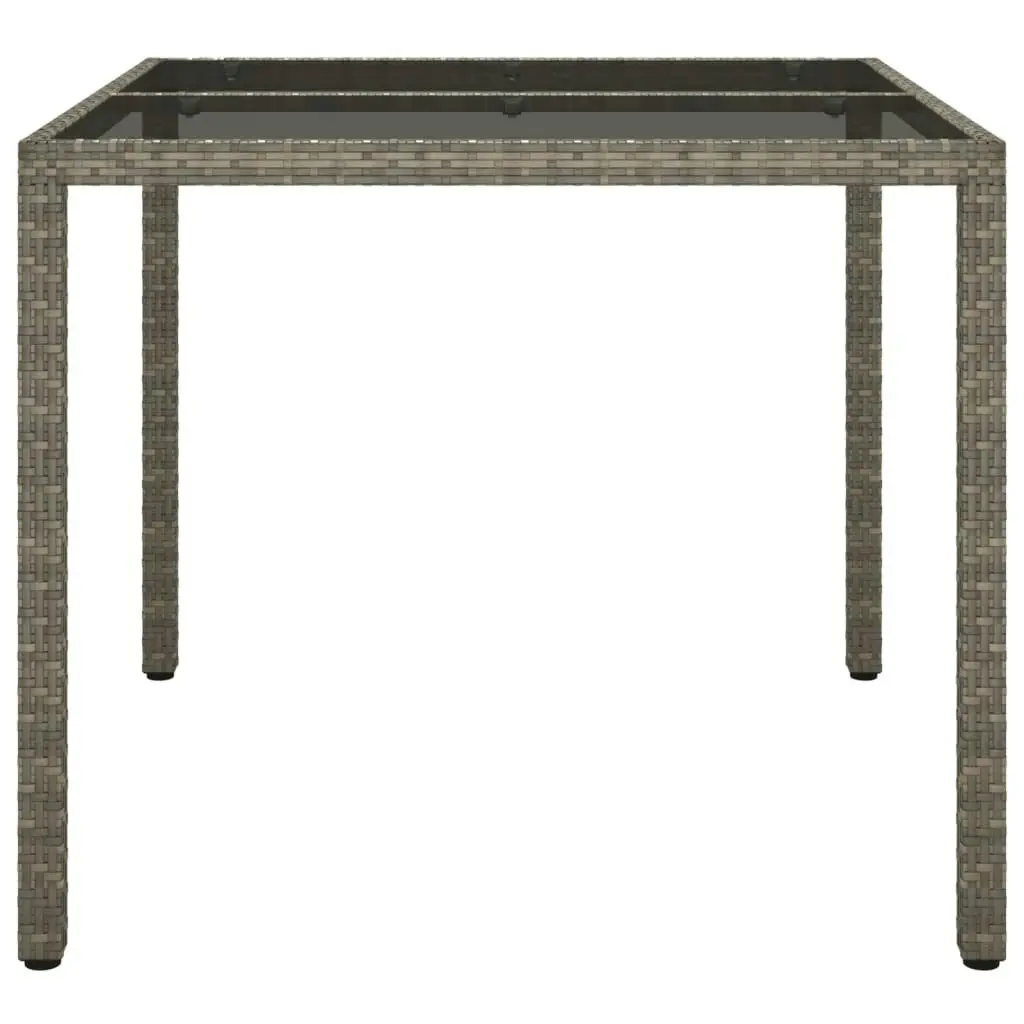 Garden Table 90x90x75 cm Tempered Glass and Poly Rattan Grey 316701