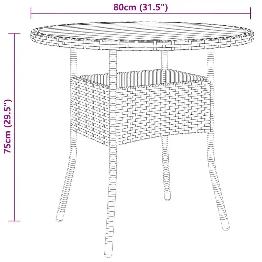 Garden Table ?0x75 cm Acacia Wood and Poly Rattan Black 310608