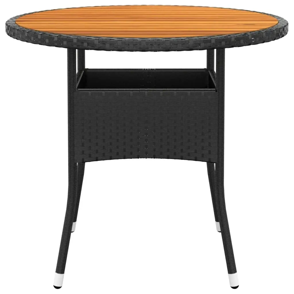 Garden Table Ø80x75 cm Acacia Wood and Poly Rattan Black 310608