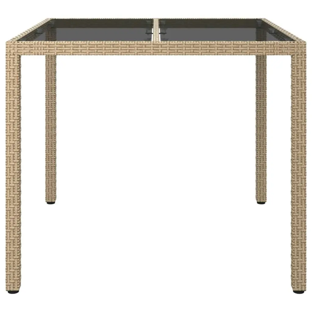 Garden Table 90x90x75 cm Tempered Glass and Poly Rattan Beige 316703