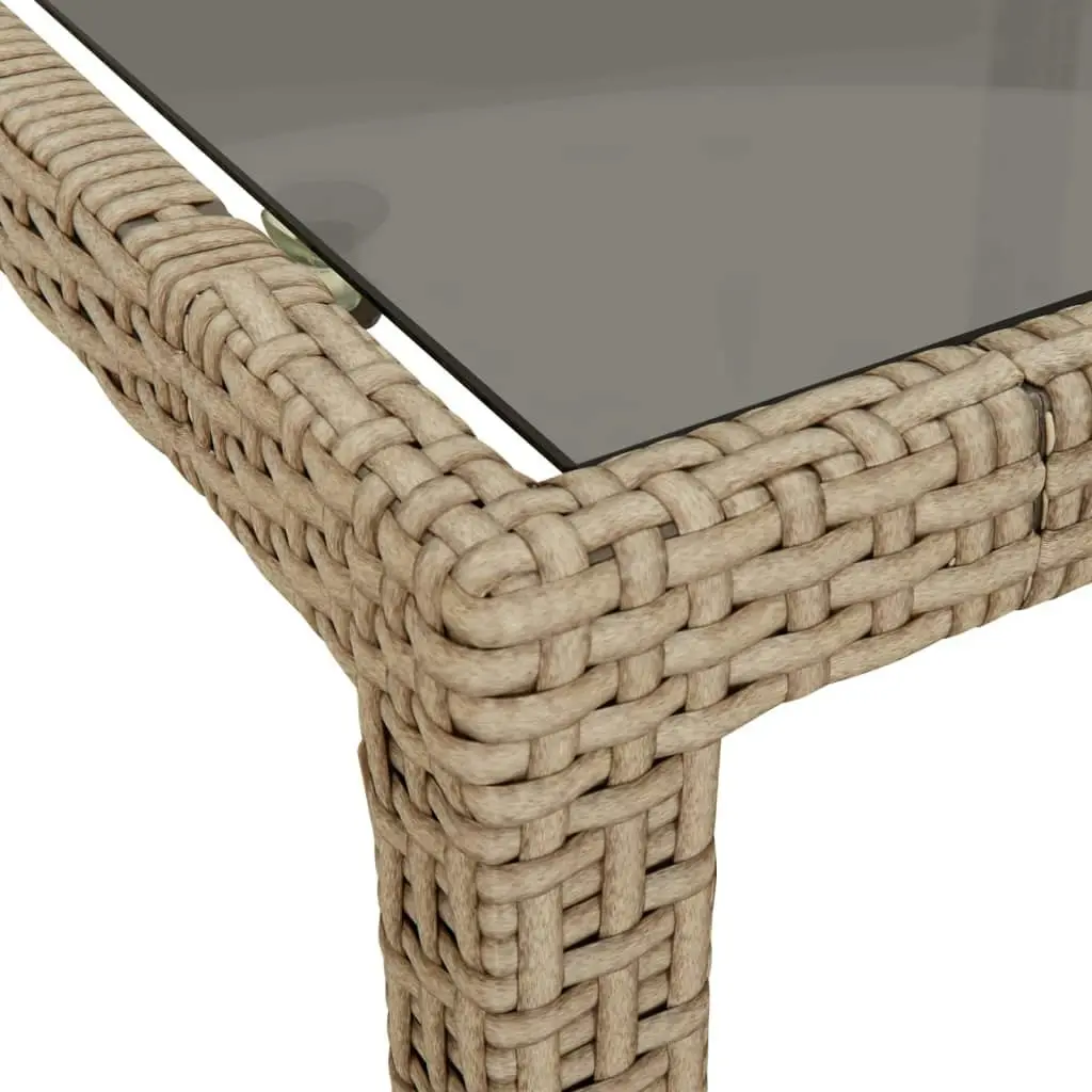 Garden Table 90x90x75 cm Tempered Glass and Poly Rattan Beige 316703