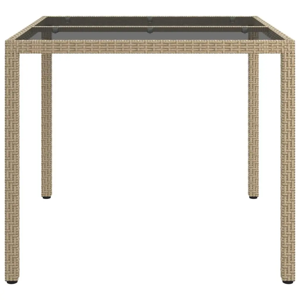 Garden Table 90x90x75 cm Tempered Glass and Poly Rattan Beige 316703