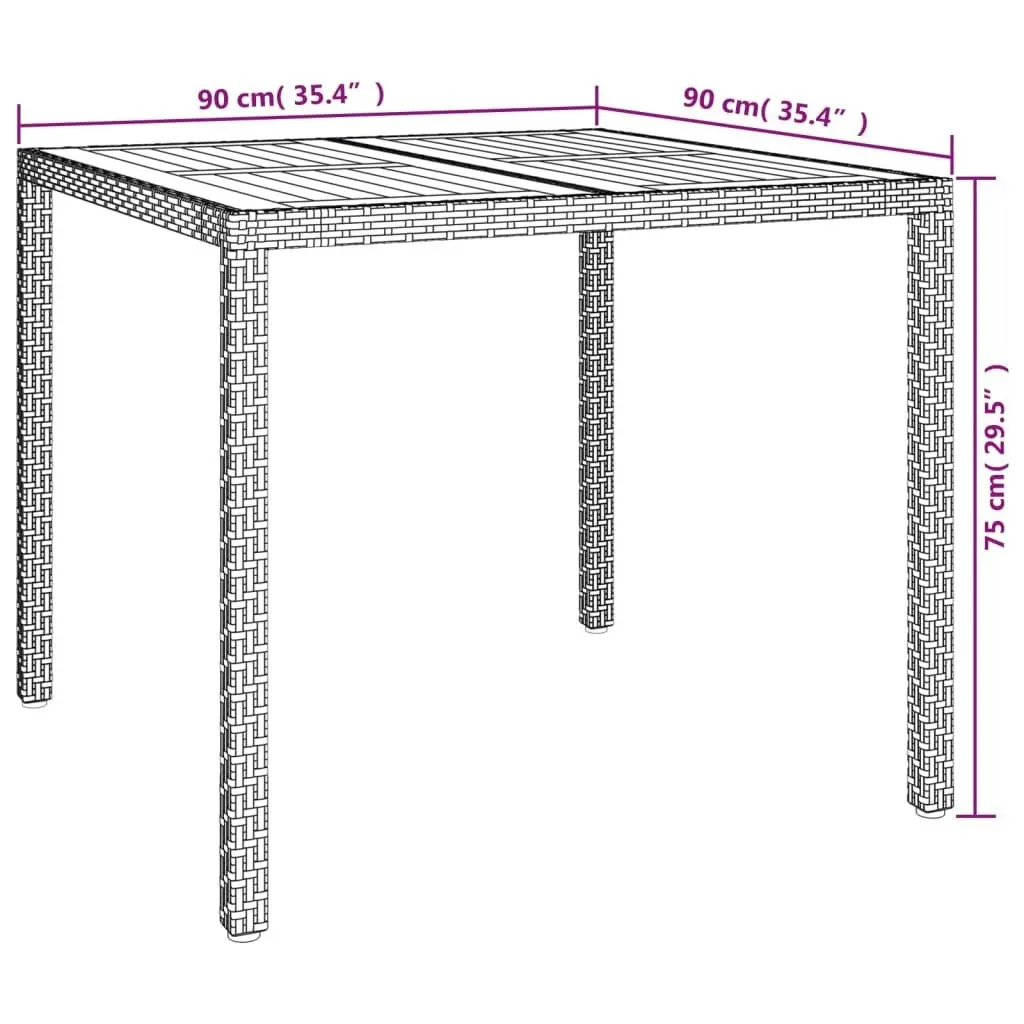 Garden Table 90x90x75 cm Poly Rattan and Acacia Wood Black 316718