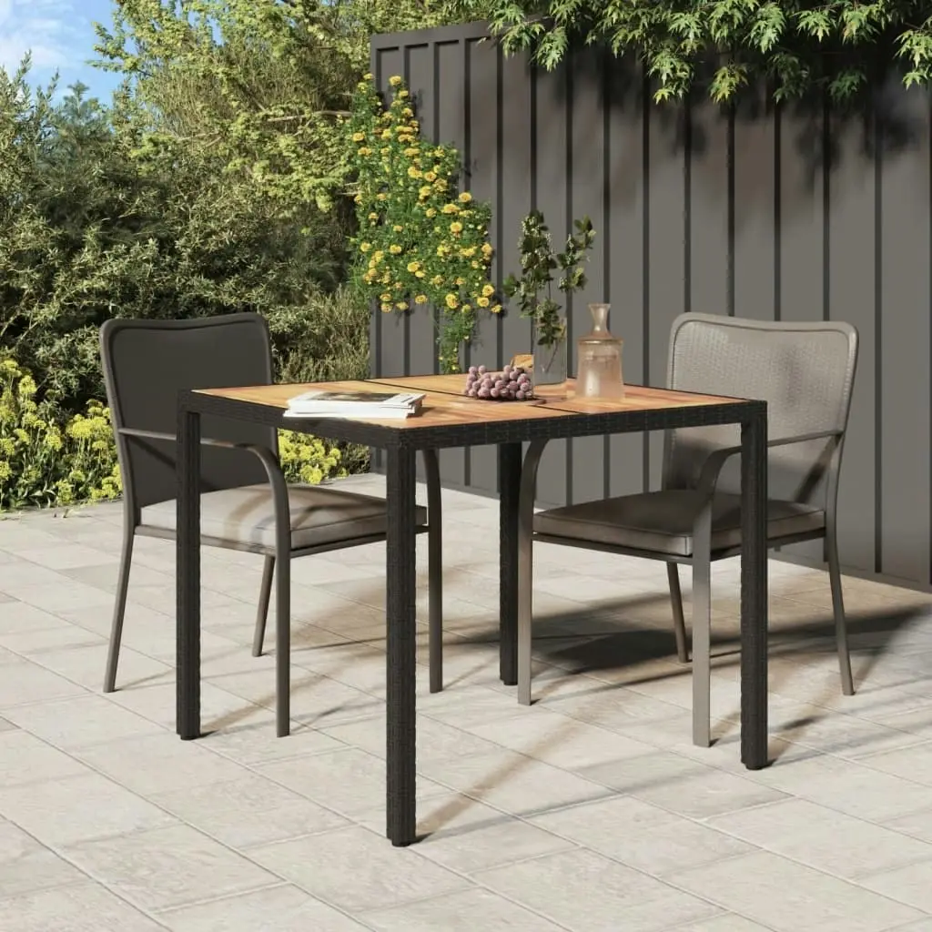 Garden Table 90x90x75 cm Poly Rattan and Acacia Wood Black 316718