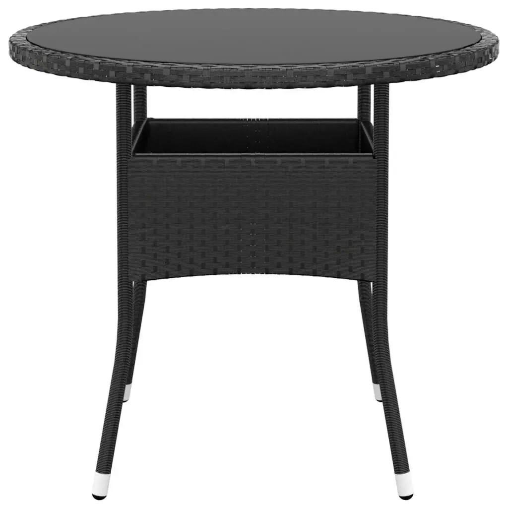 Garden Table Ø80x75 cm Tempered Glass and Poly Rattan Black 310604