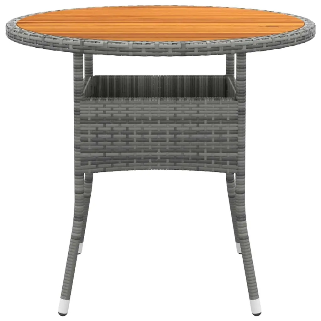 Garden Table Ã˜80x75 cm Acacia Wood and Poly Rattan Grey 310609