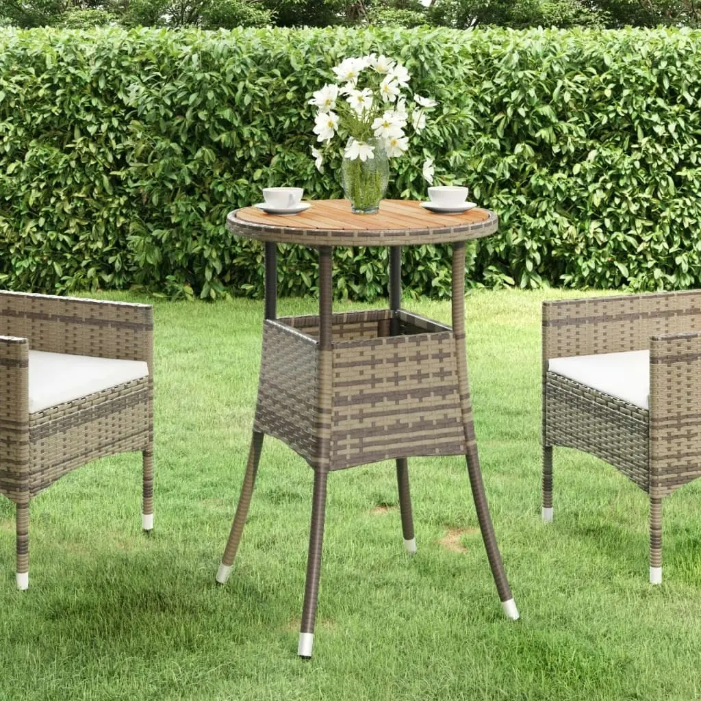 Garden Table Ø60x75 cm Acacia Wood and Poly Rattan Grey 310603