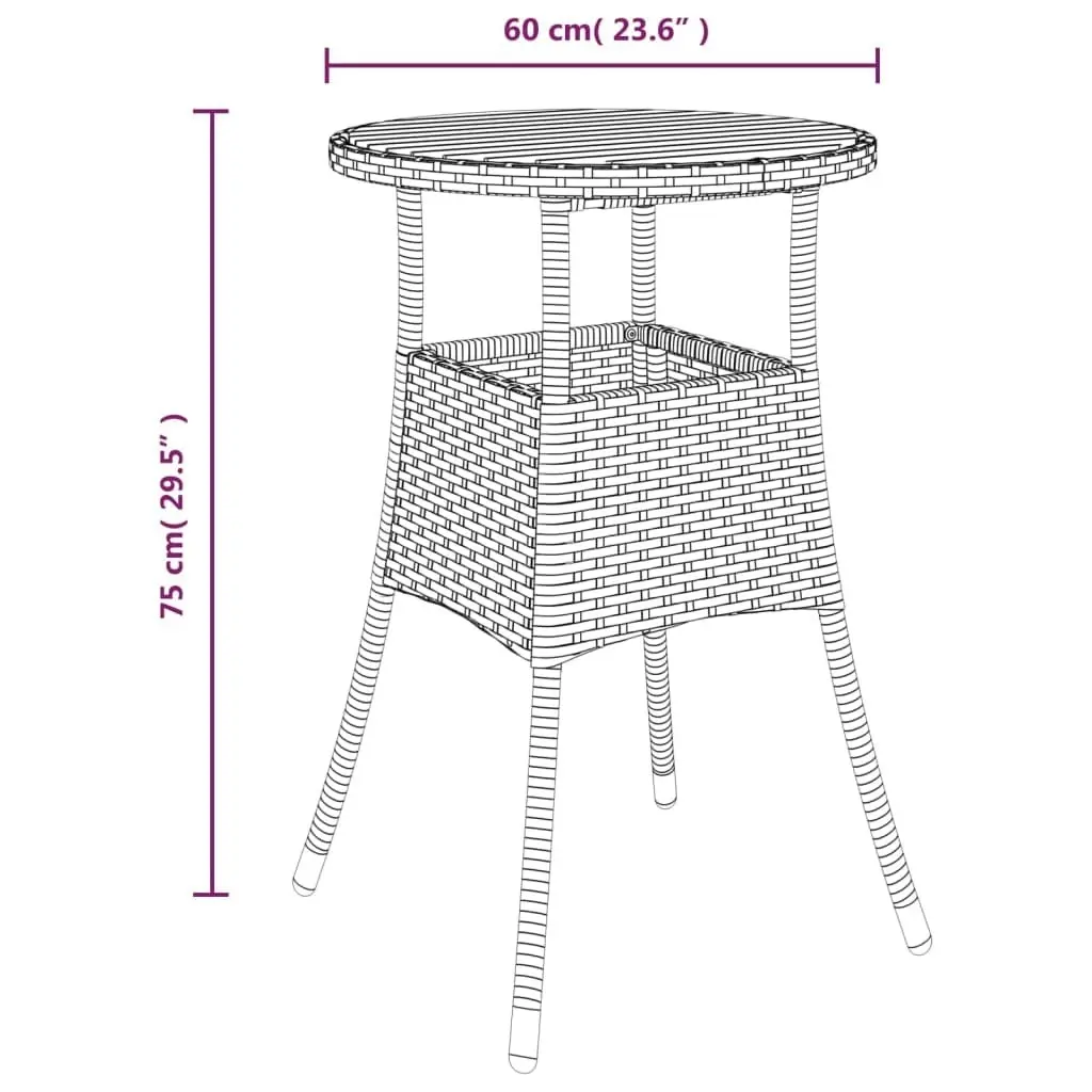 Garden Table Ø60x75 cm Acacia Wood and Poly Rattan Grey 310603