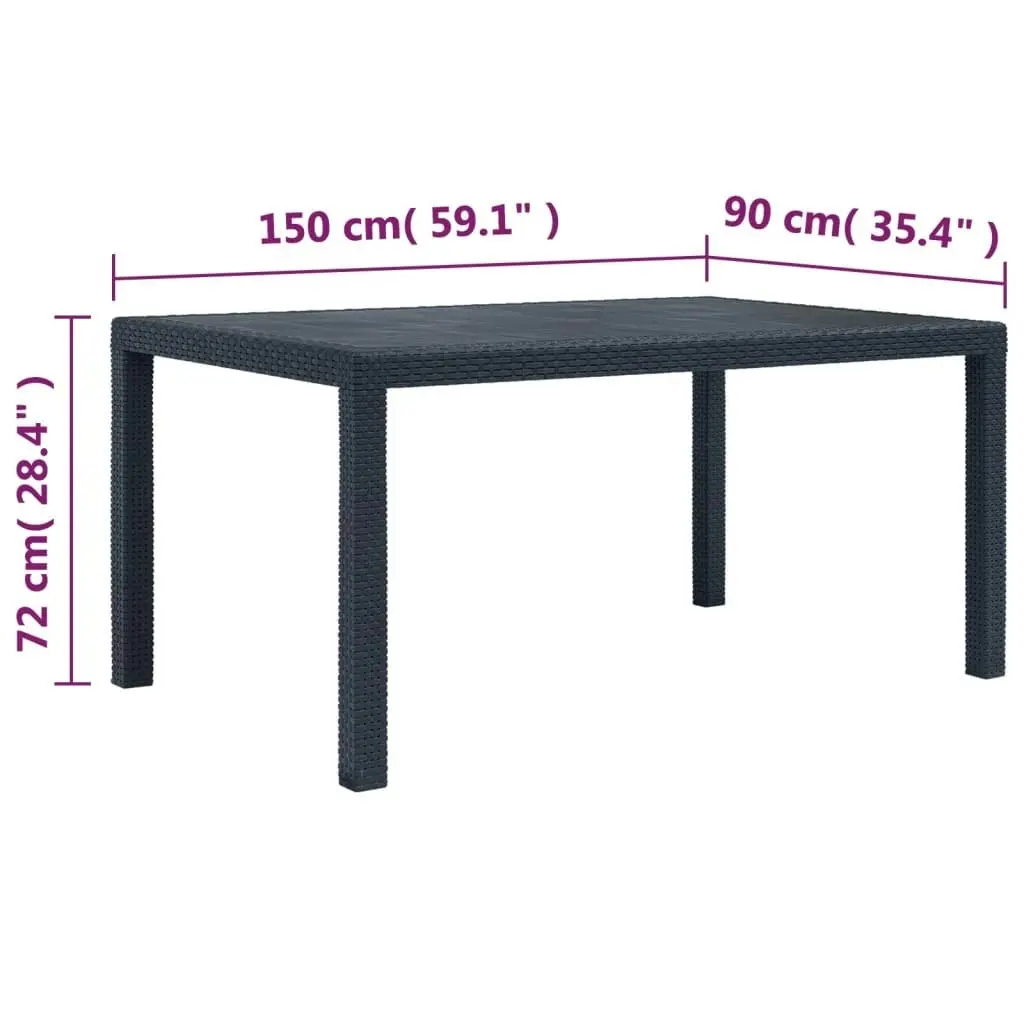 Garden Table Anthracite 150x90x72 cm Plastic Rattan Look 45605