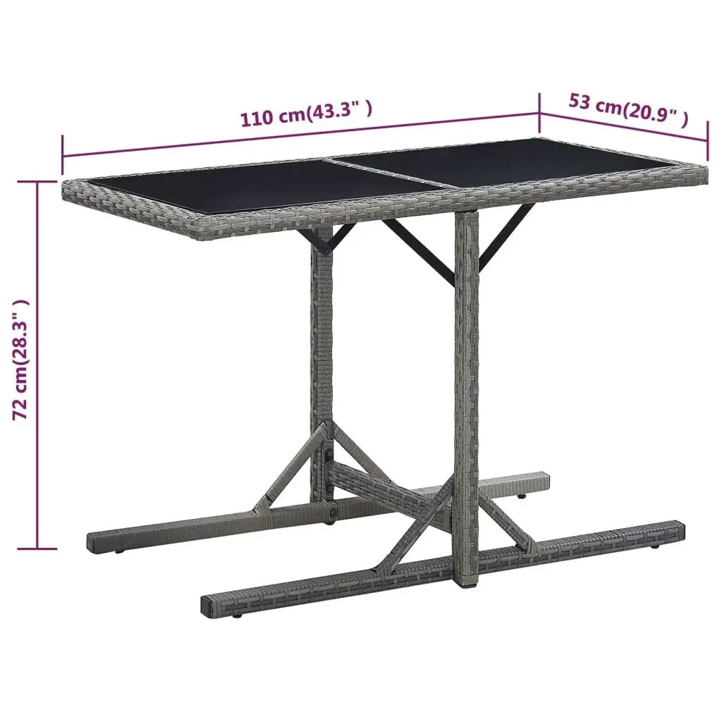 Garden Table Anthracite 110x53x72 cm Glass and Poly Rattan 46455