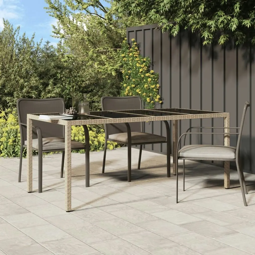 Garden Table Beige 190x90x75 cm Tempered Glass and Poly Rattan 316717