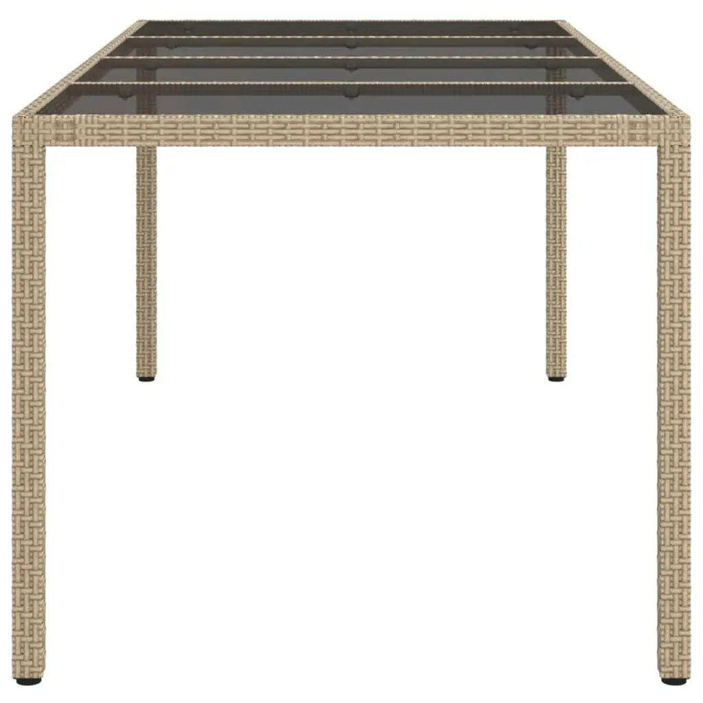 Garden Table Beige 190x90x75 cm Tempered Glass and Poly Rattan 316717