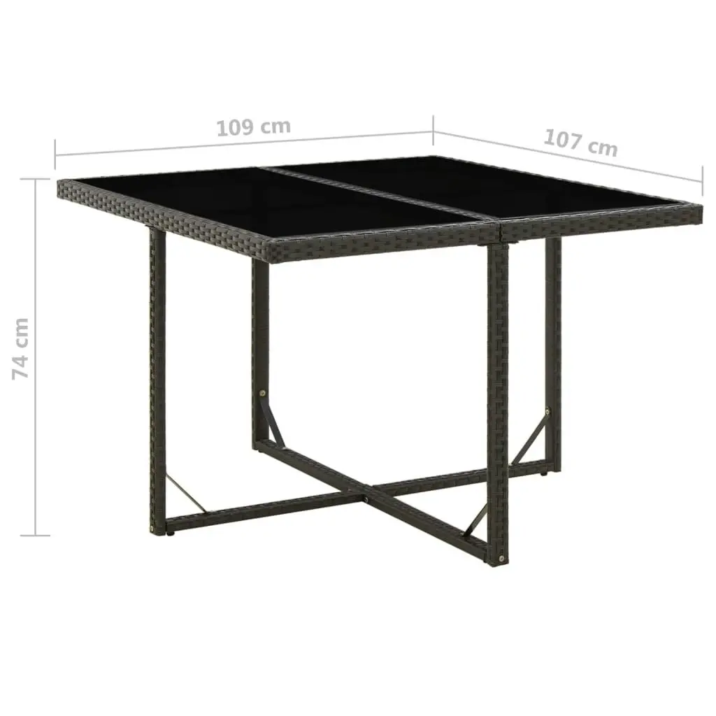 Garden Table Black 109x107x74 cm Poly Rattan and Glass 316764