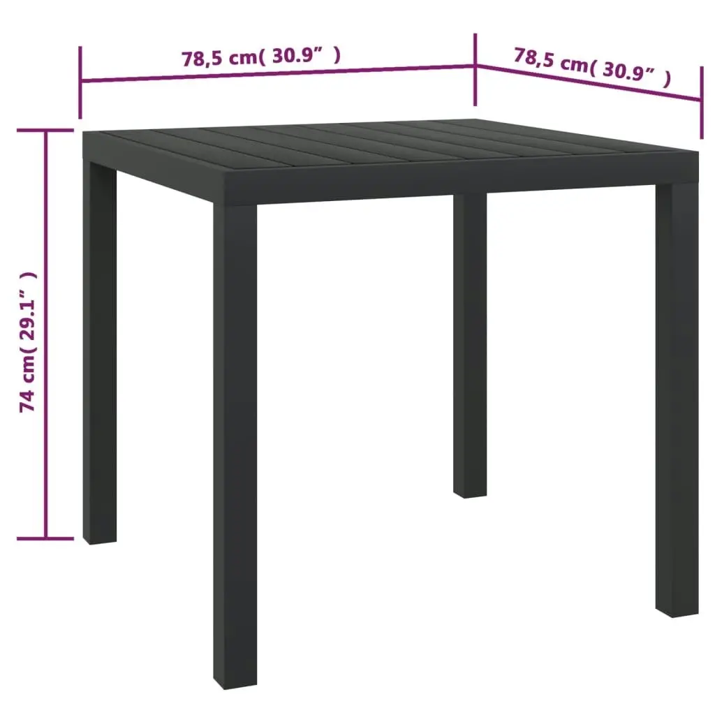 Garden Table Black 80x80x74 cm Aluminium and WPC 42790