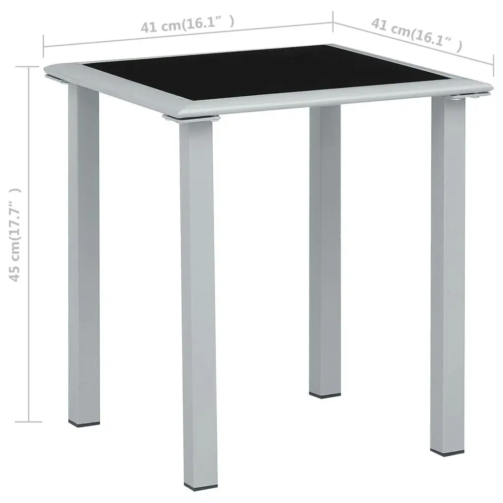 Garden Table Black and Silver 41x41x45 cm Steel and Glass 310541