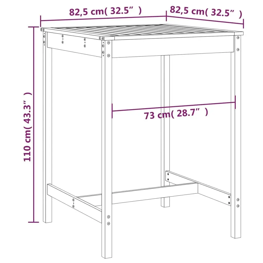 Garden Table Black 82.5x82.5x110 cm Solid Wood Pine 824085