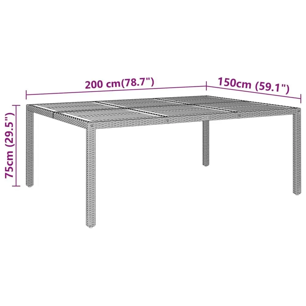 Garden Table 200x150x75 cm Acacia Wood and Poly Rattan Grey 310591