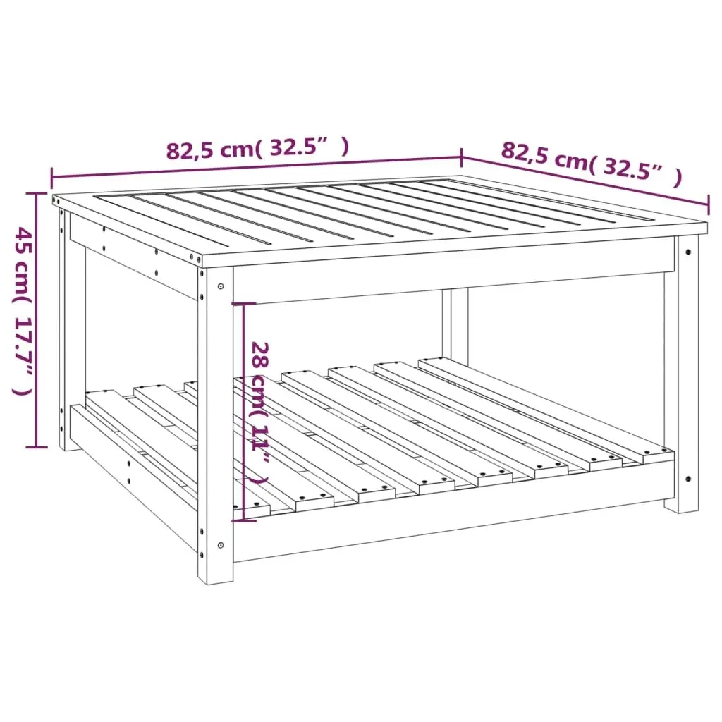 Garden Table Black 82.5x82.5x45 cm Solid Wood Pine 824145