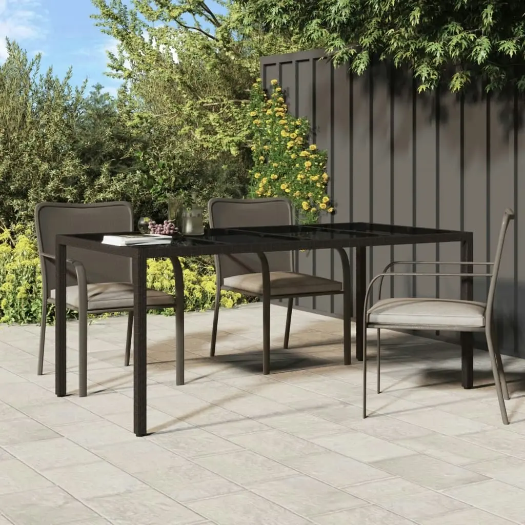 Garden Table Brown 190x90x75 cm Tempered Glass and Poly Rattan 316711