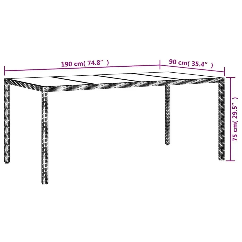 Garden Table Brown 190x90x75 cm Tempered Glass and Poly Rattan 316711