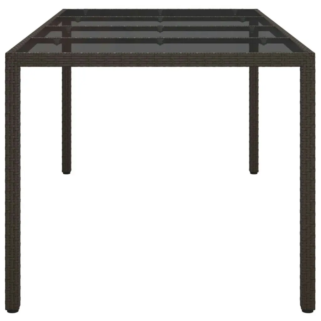 Garden Table Brown 190x90x75 cm Tempered Glass and Poly Rattan 316711