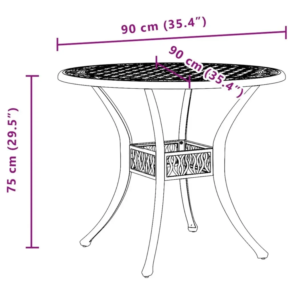 Garden Table Bronze Ã˜90x75 cm Cast Aluminium 4002807