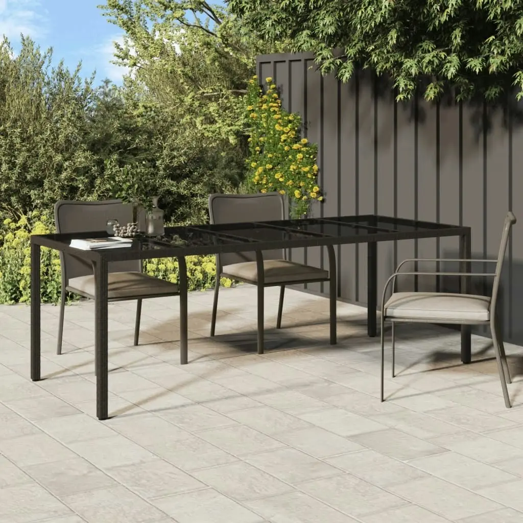 Garden Table Brown 250x100x75 cm Tempered Glass and Poly Rattan 316724