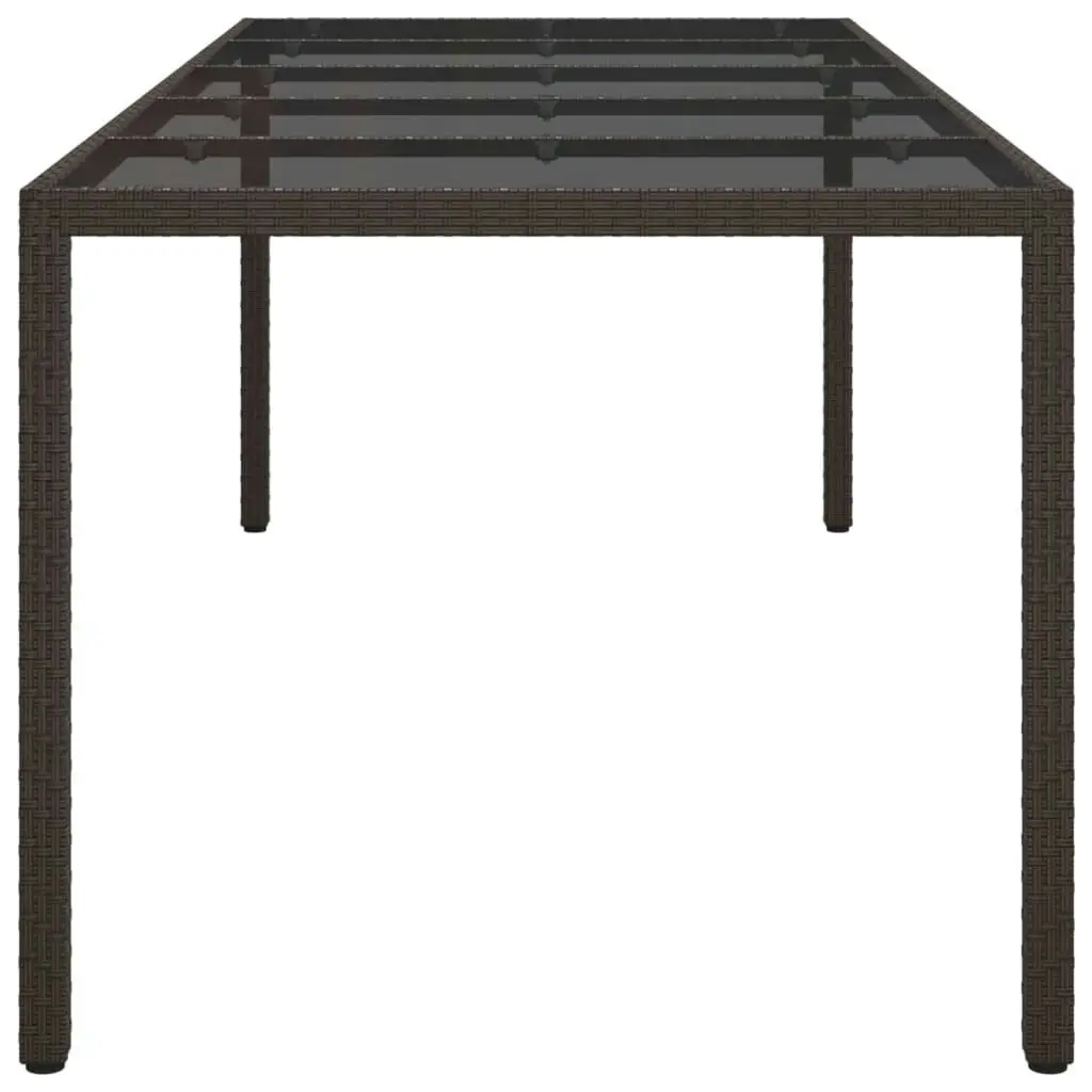 Garden Table Brown 250x100x75 cm Tempered Glass and Poly Rattan 316724