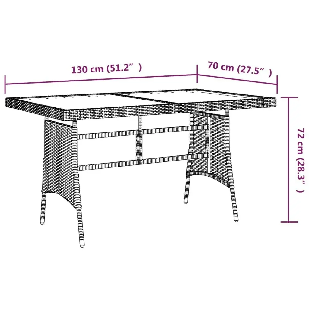 Garden Table Grey 130x70x72 cm Poly Rattan & Solid Acacia Wood 318696