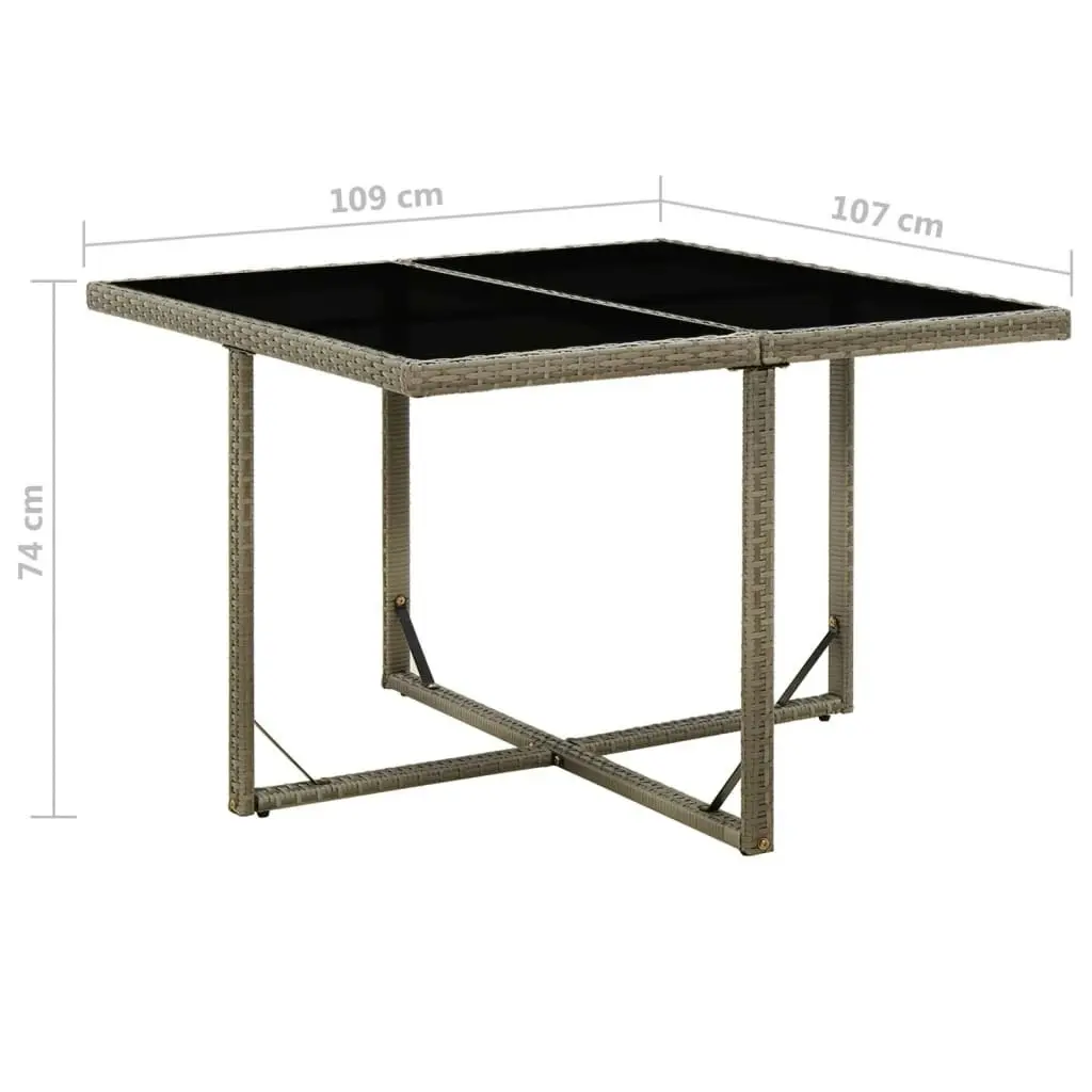 Garden Table Grey 109x107x74 cm Poly Rattan and Glass 316765