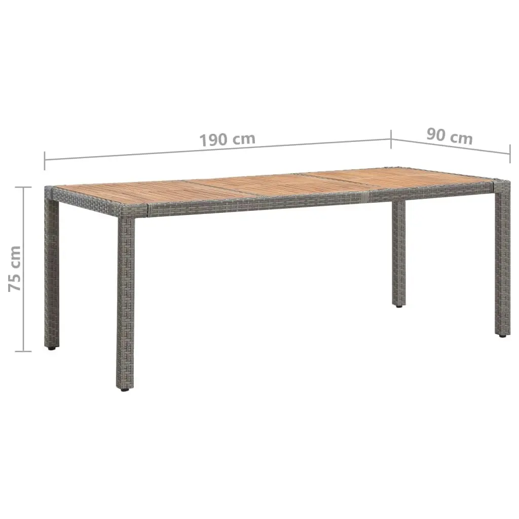 Garden Table Grey 190x90x75 cm Poly Rattan and Solid Acacia Wood 46108