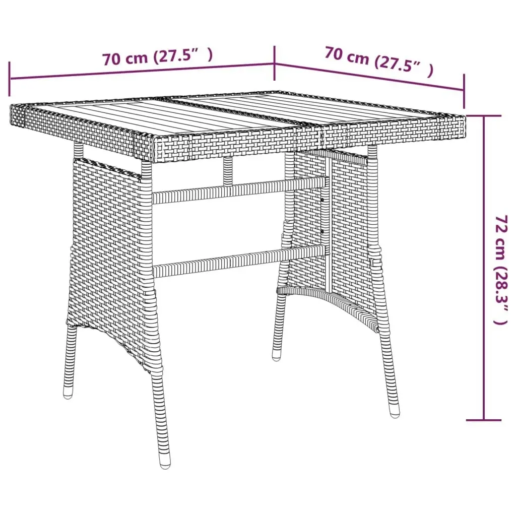 Garden Table Grey 70x70x72 cm Poly Rattan & Solid Acacia Wood 318695