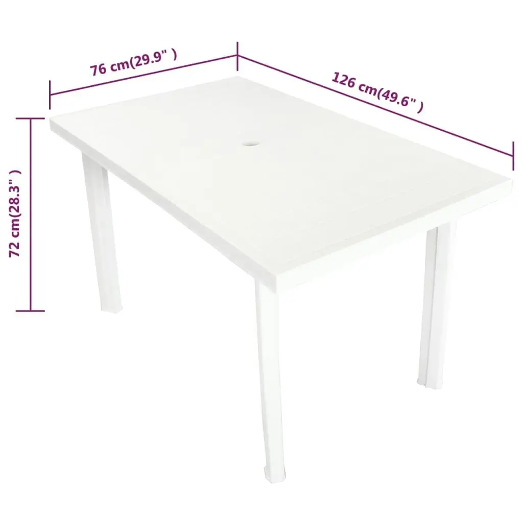 Garden Table White 126x76x72 cm Plastic 43597