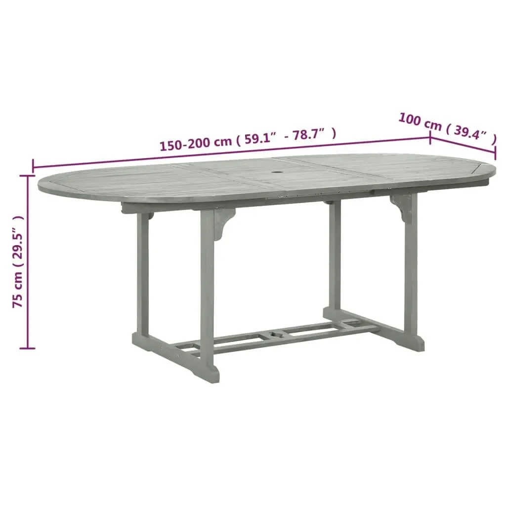 Garden Table Grey 200x100x75 cm Solid Acacia Wood 47277