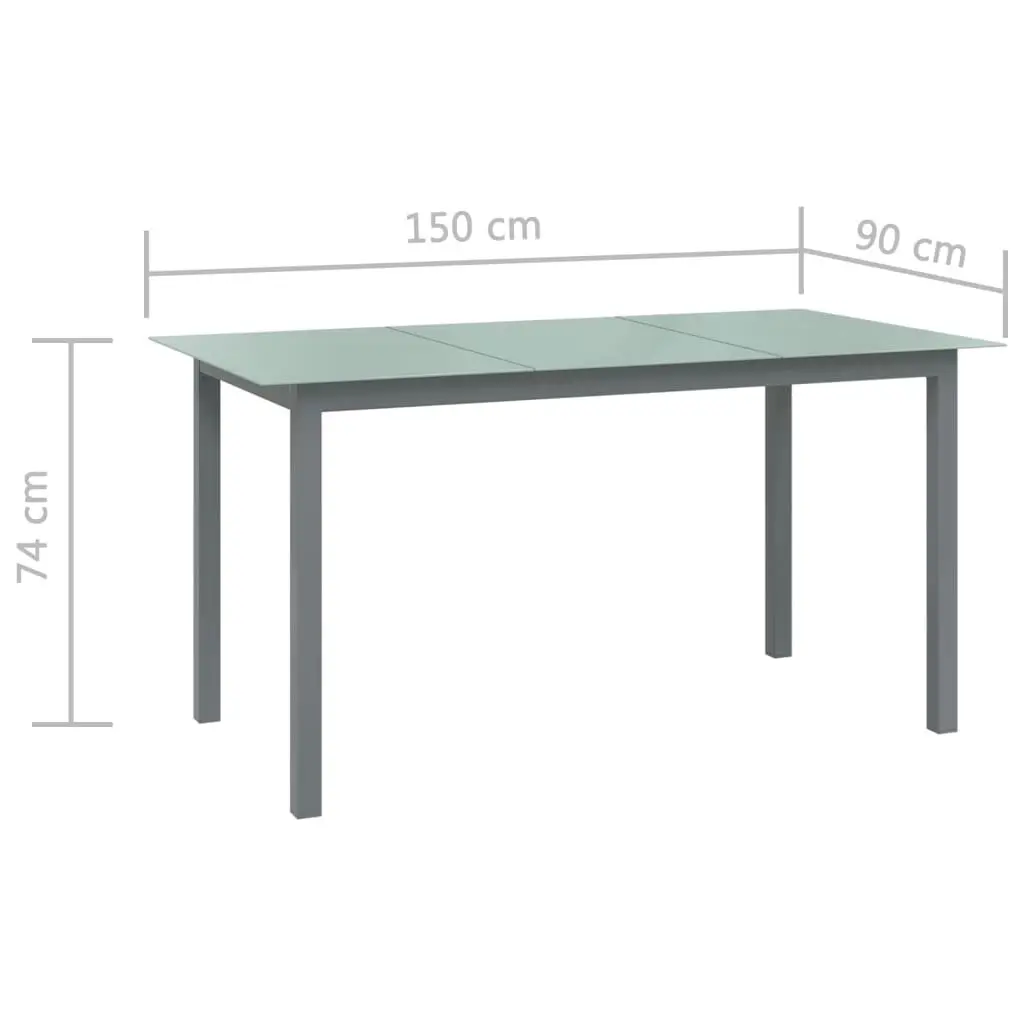 Garden Table Light Grey 150x90x74 cm Aluminium and Glass 312204