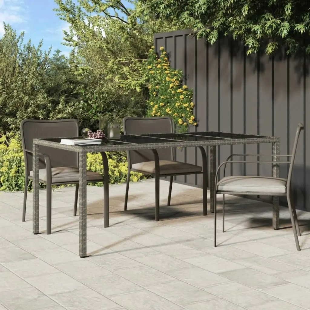 Garden Table Grey 190x90x75 cm Tempered Glass and Poly Rattan 316715